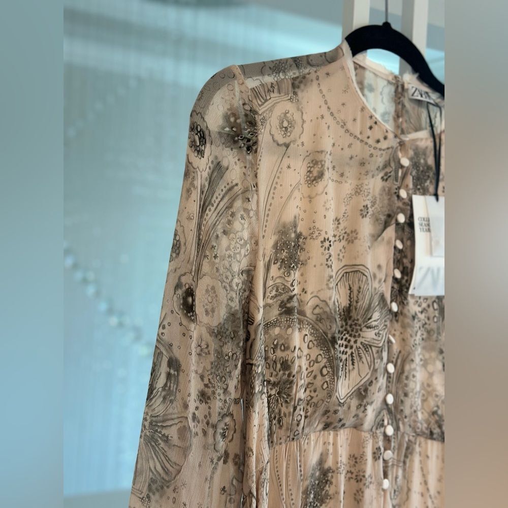 Zara full sleeves printed midi dress Limited edition - Picture 4 of 9